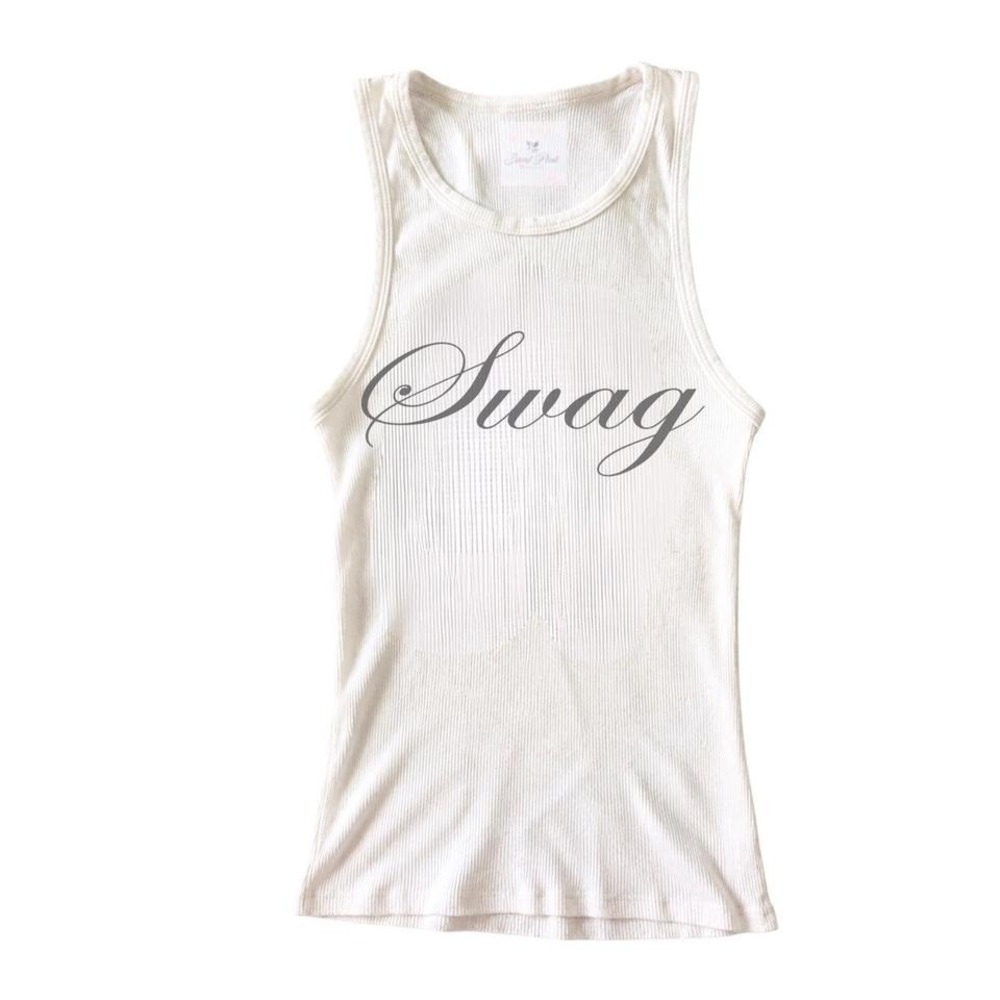 y2k swag cursive graphic ribbed tank top white cami